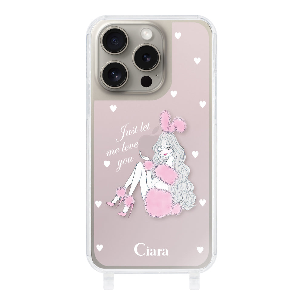 iPhone15Pro ストラップクリアケース ピンクバニー ピンク