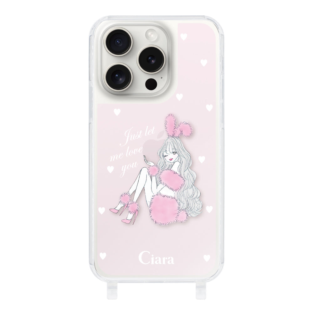 iPhone15ProMax ストラップクリアケース ピンクバニー ピンク