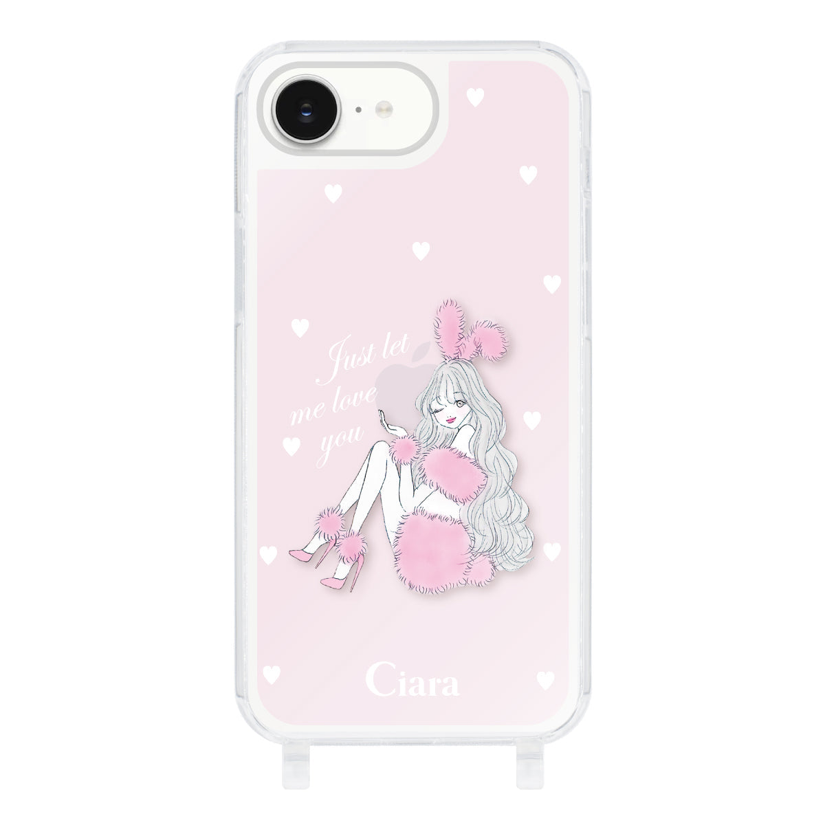 iPhone16e ストラップクリアケース ピンクバニー ピンク