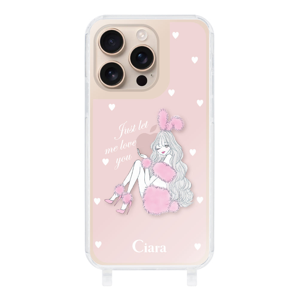 iPhone16Pro ストラップクリアケース ピンクバニー ピンク