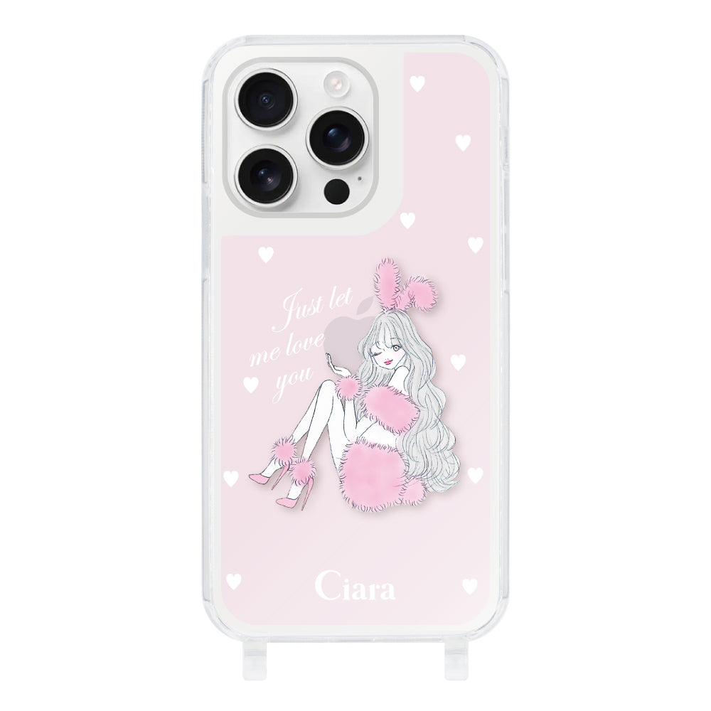 iPhone16ProMax ストラップクリアケース ピンクバニー ピンク
