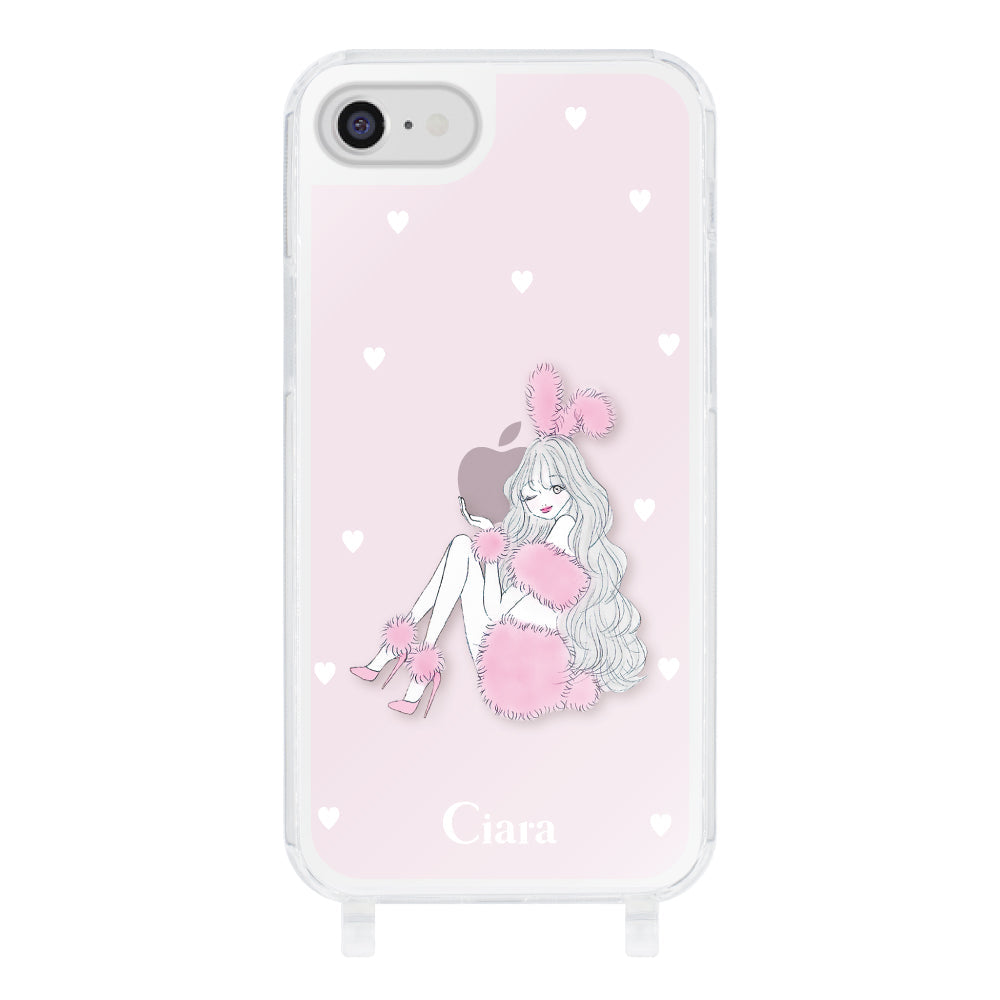 iPhone7/8 ストラップクリアケース ピンクバニー ピンク