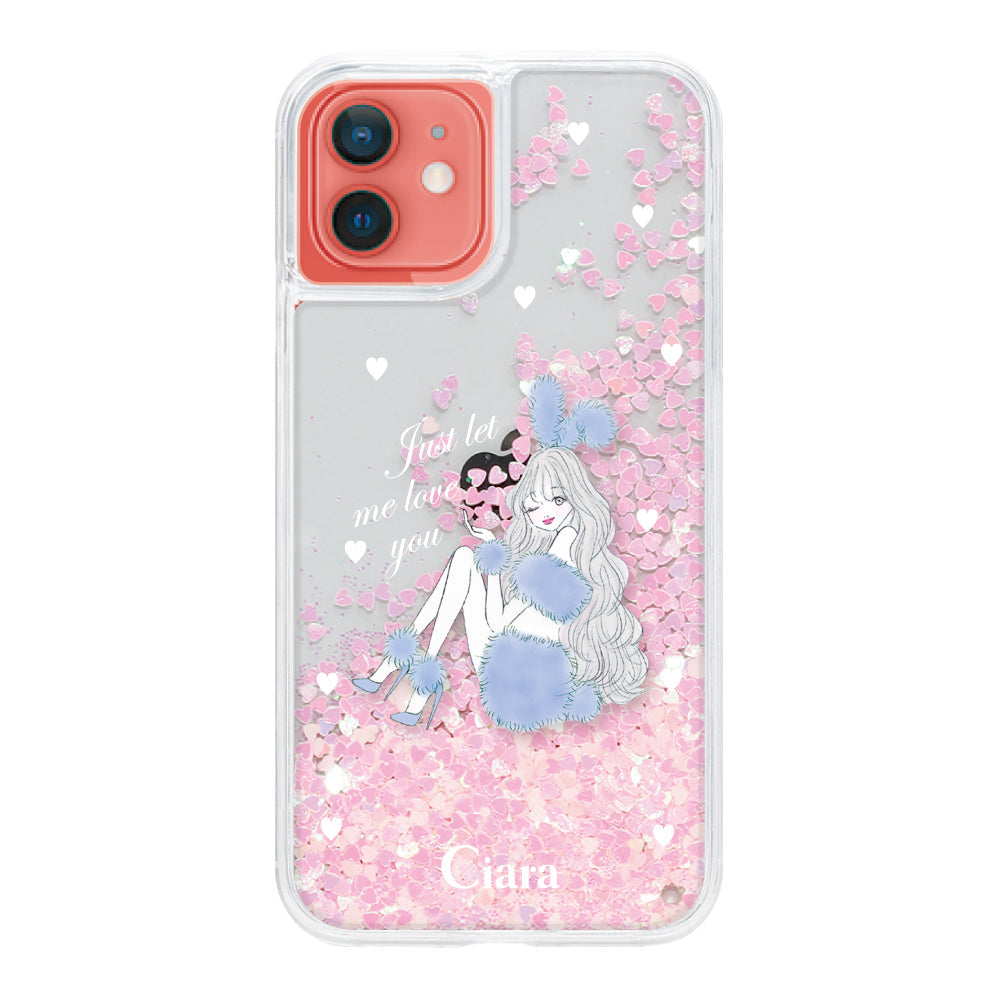 iPhone11 グリッター オイルクリアケース ブルーバニー ピンク