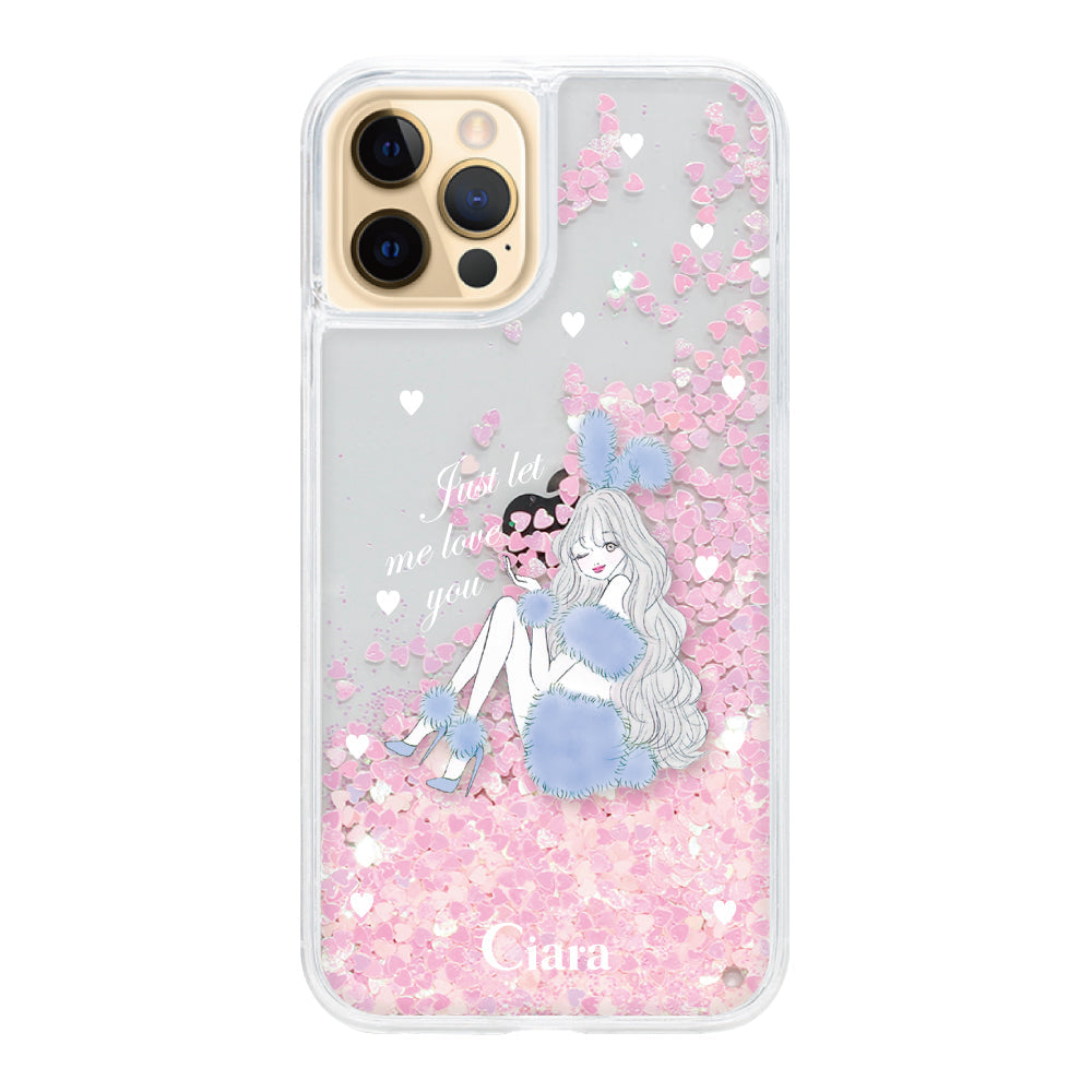 iPhone11ProMax グリッター オイルクリアケース ブルーバニー ピンク