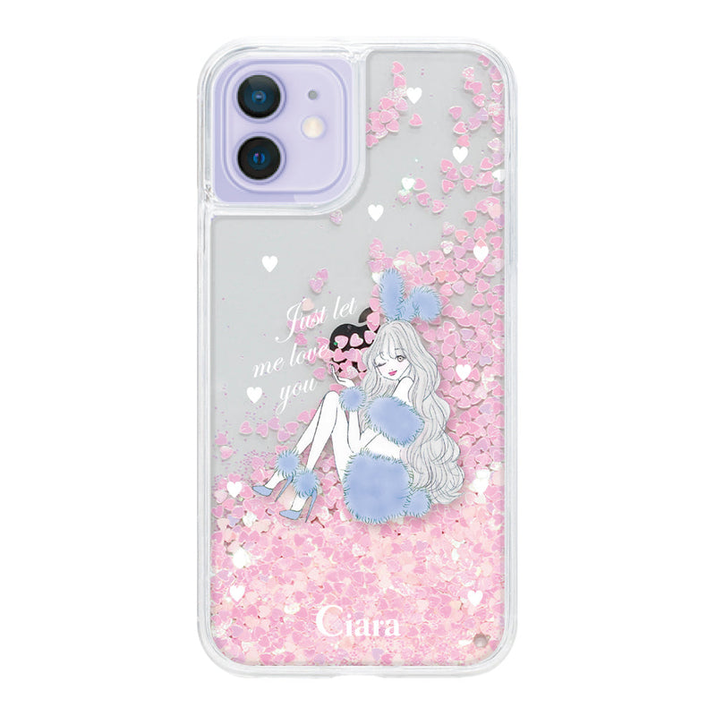 iPhoneケース グリッター オイルクリアケース ブルーバニー
