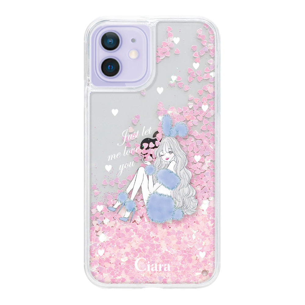 iPhone12/12Pro グリッター オイルクリアケース ブルーバニー ピンク