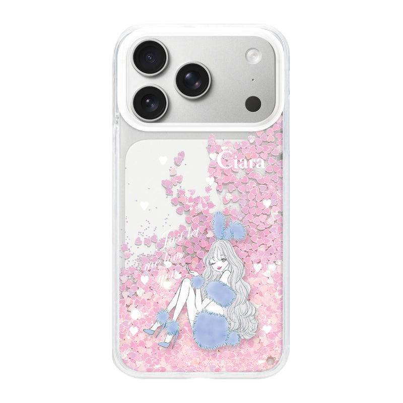 iPhoneケース グリッター オイルクリアケース ブルーバニー