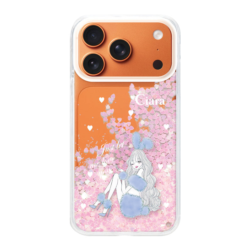 iPhoneケース グリッター オイルクリアケース ブルーバニー
