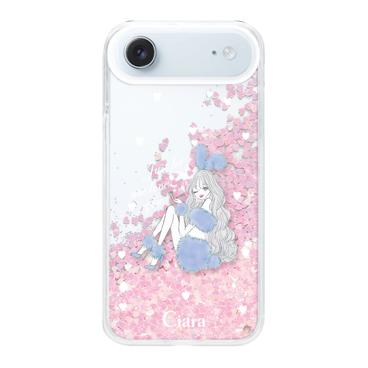 iPhoneAir グリッター オイルクリアケース ブルーバニー ピンク