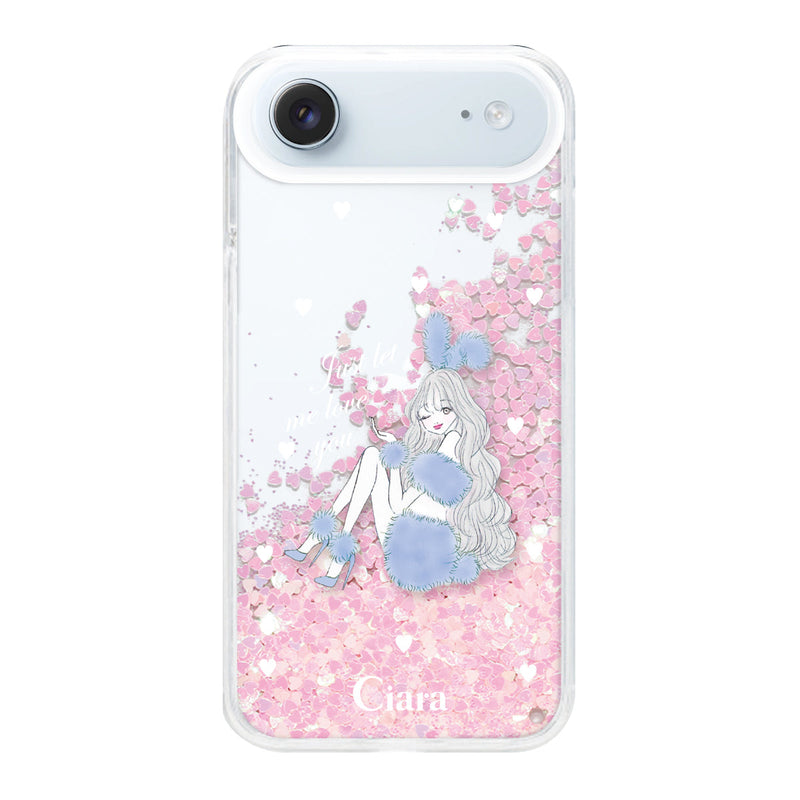 iPhoneケース グリッター オイルクリアケース ブルーバニー