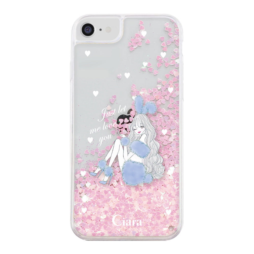 iPhone6/7/8 グリッター オイルクリアケース ブルーバニー ピンク