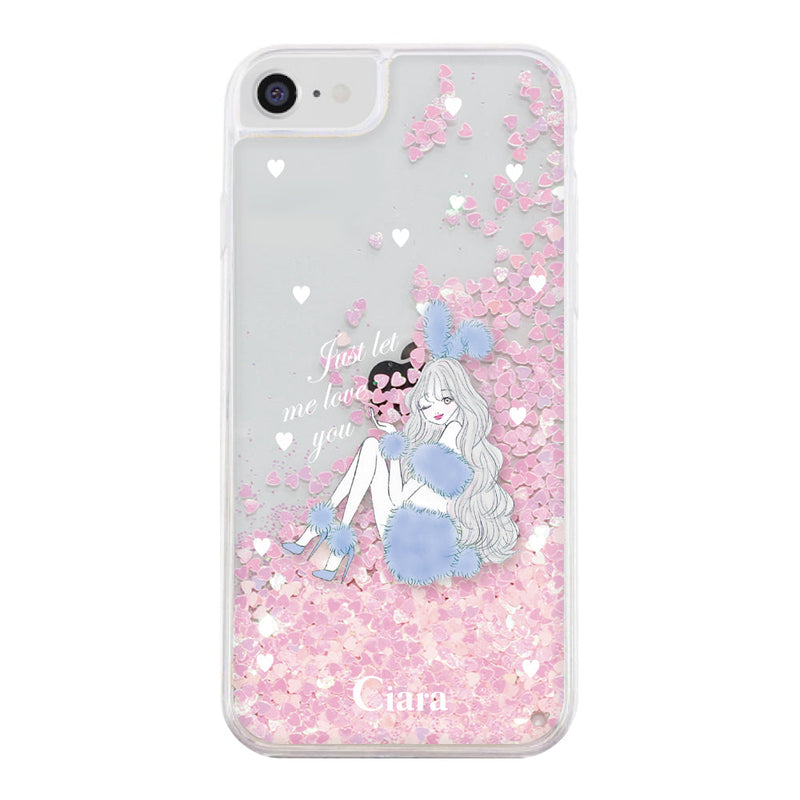iPhoneケース グリッター オイルクリアケース ブルーバニー
