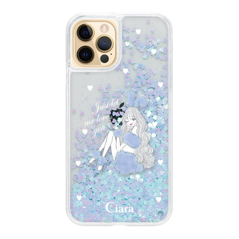 iPhoneケース グリッター オイルクリアケース ブルーバニー