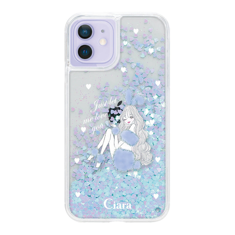 iPhoneケース グリッター オイルクリアケース ブルーバニー