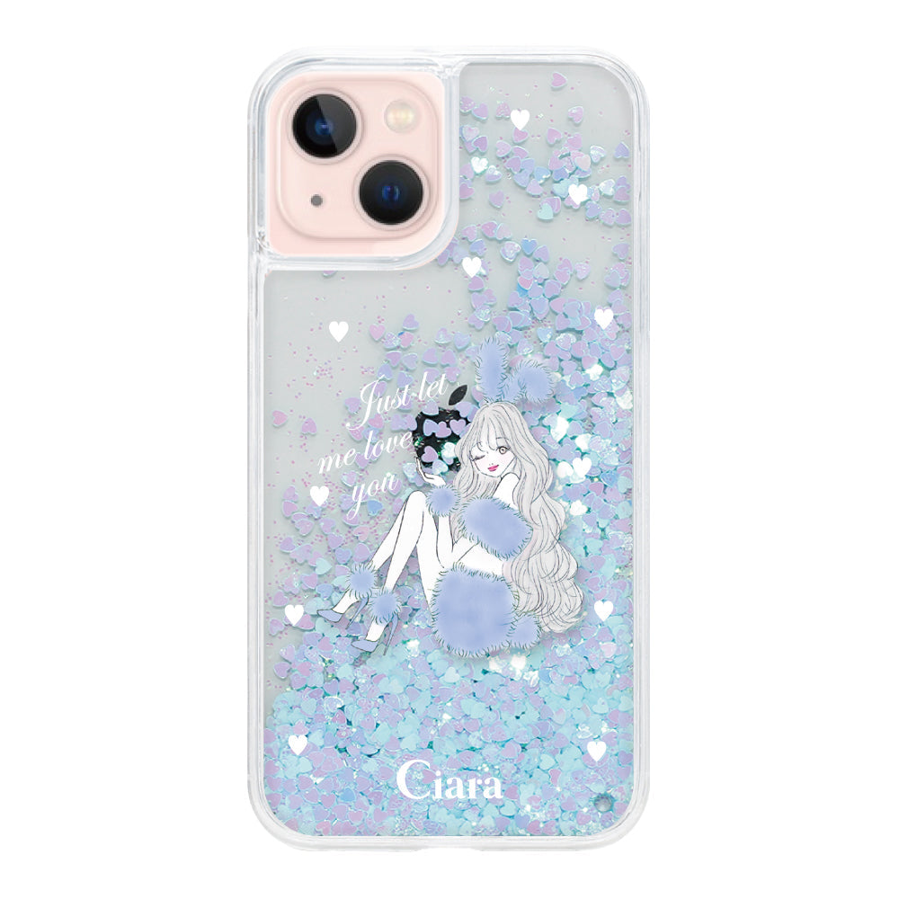 iPhone13 グリッター オイルクリアケース ブルーバニー ブルー