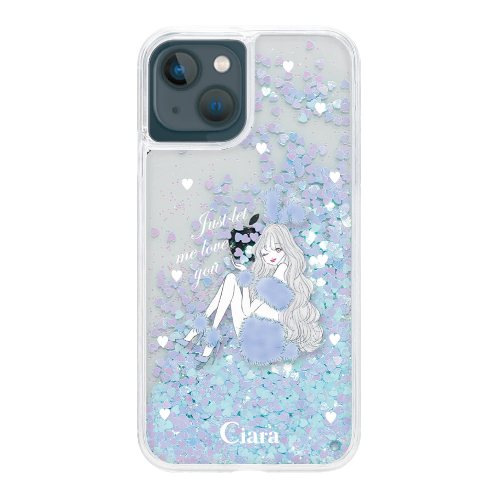 iPhone13mini グリッター オイルクリアケース ブルーバニー ブルー