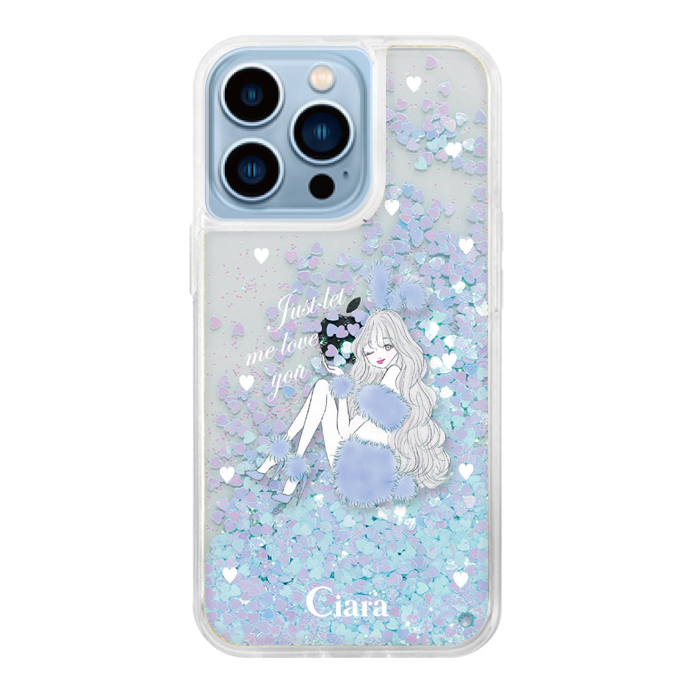 iPhone13ProMax グリッター オイルクリアケース ブルーバニー ブルー