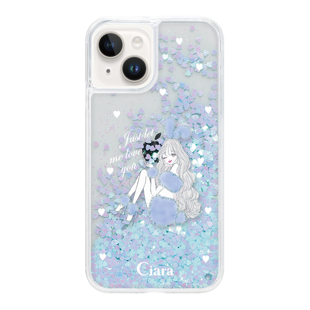 iPhone14 グリッター オイルクリアケース ブルーバニー ブルー