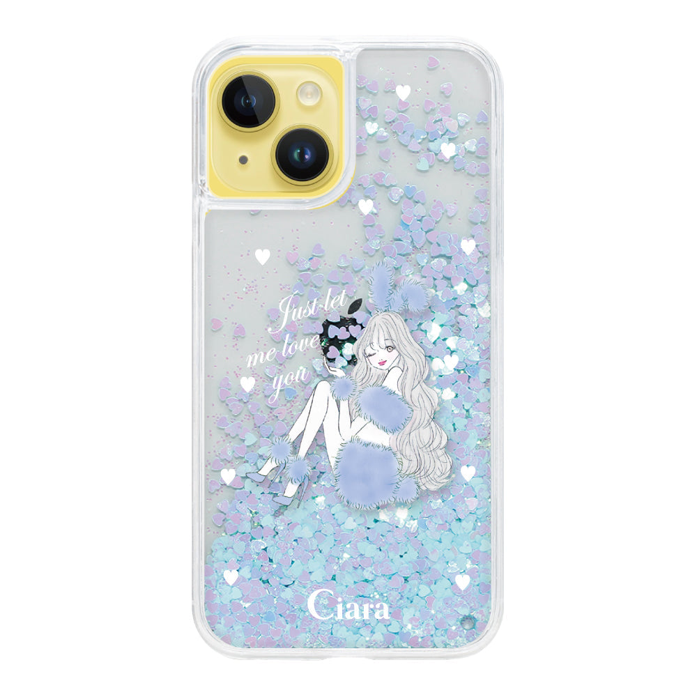 iPhone14Plus グリッター オイルクリアケース ブルーバニー ブルー