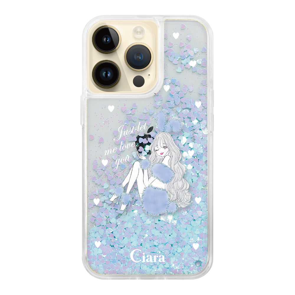 iPhone14Pro グリッター オイルクリアケース ブルーバニー ブルー