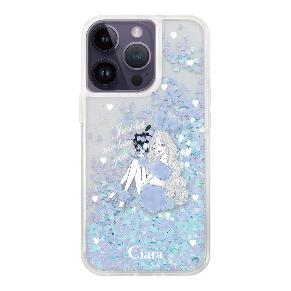 iPhone14ProMax グリッター オイルクリアケース ブルーバニー ブルー