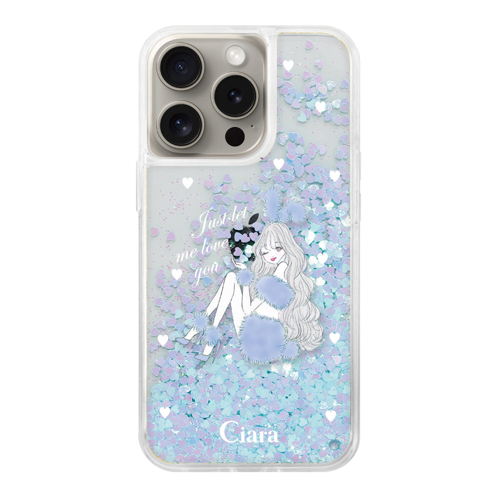 iPhone15Pro グリッター オイルクリアケース ブルーバニー ブルー