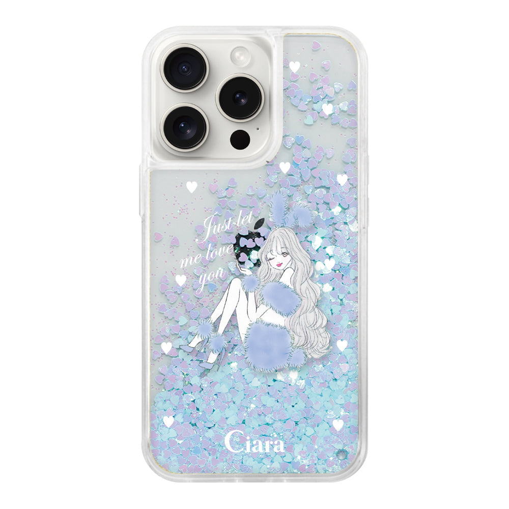 iPhone15ProMax グリッター オイルクリアケース ブルーバニー ブルー