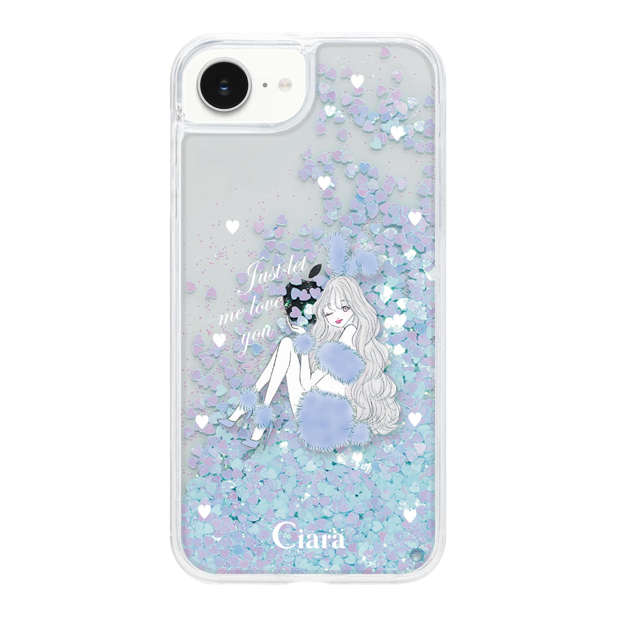 iPhoneケース グリッター オイルクリアケース ブルーバニー