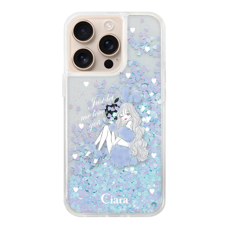 iPhoneケース グリッター オイルクリアケース ブルーバニー