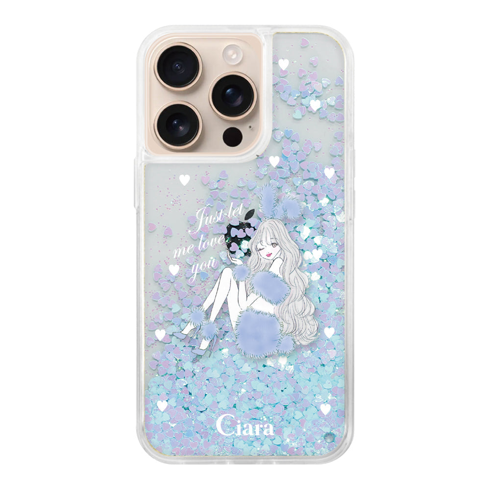 iPhone16Pro グリッター オイルクリアケース ブルーバニー ブルー