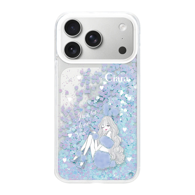 iPhoneケース グリッター オイルクリアケース ブルーバニー