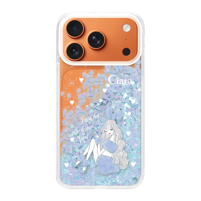 iPhoneケース グリッター オイルクリアケース ブルーバニー