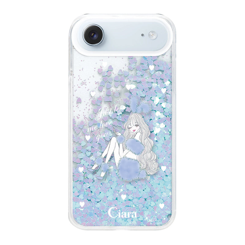 iPhoneケース グリッター オイルクリアケース ブルーバニー