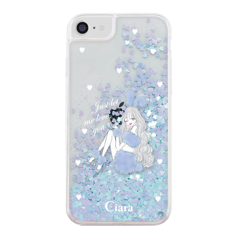 iPhoneケース グリッター オイルクリアケース ブルーバニー