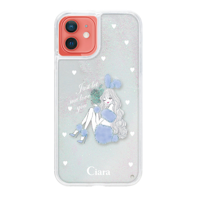 iPhoneケース グリッター オイルクリアケース ブルーバニー