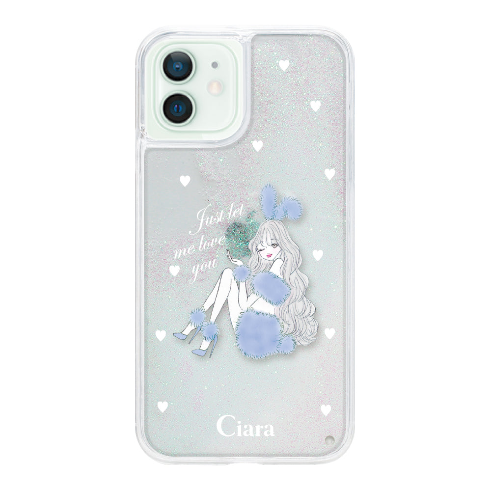 iPhoneケース グリッター オイルクリアケース ブルーバニー