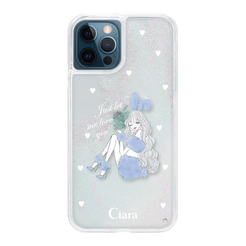 iPhoneケース グリッター オイルクリアケース ブルーバニー