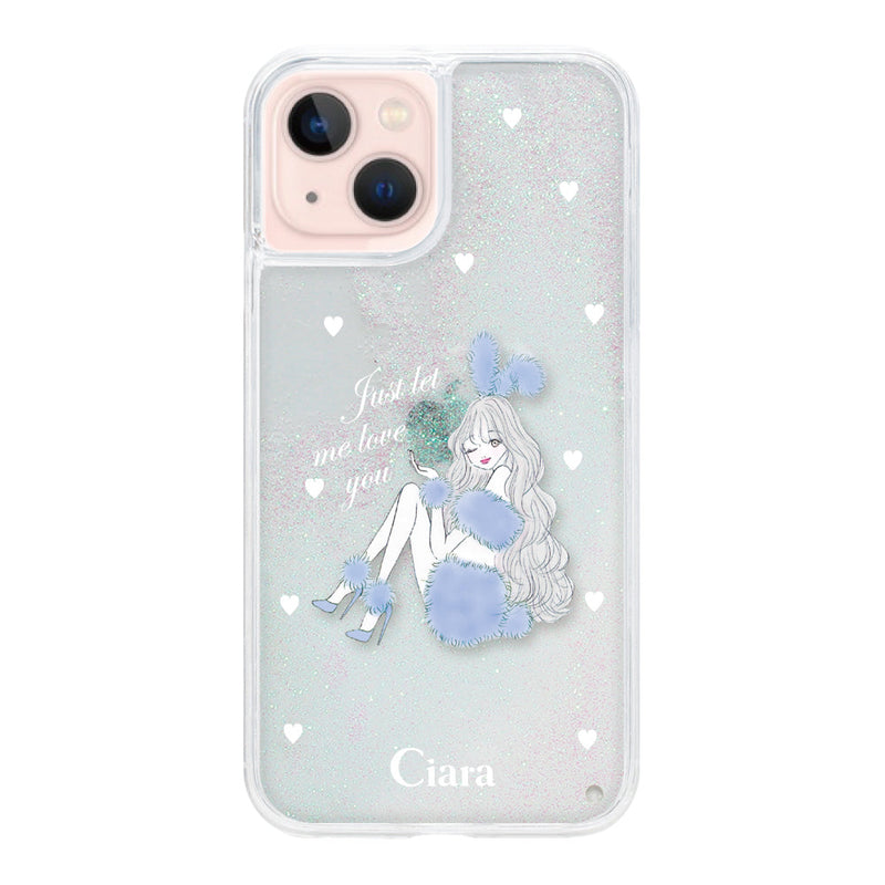 iPhoneケース グリッター オイルクリアケース ブルーバニー