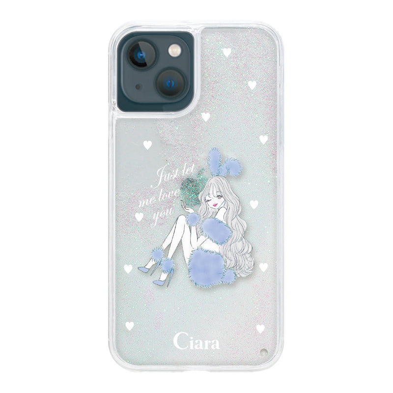 iPhoneケース グリッター オイルクリアケース ブルーバニー