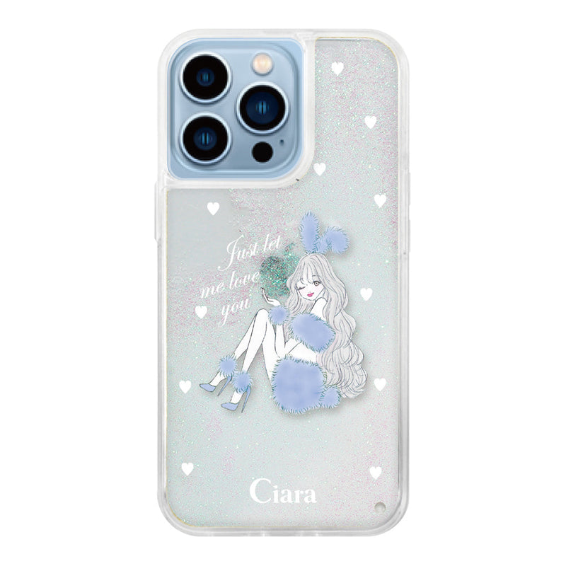 iPhoneケース グリッター オイルクリアケース ブルーバニー