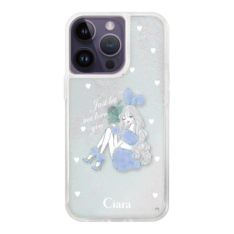 iPhoneケース グリッター オイルクリアケース ブルーバニー