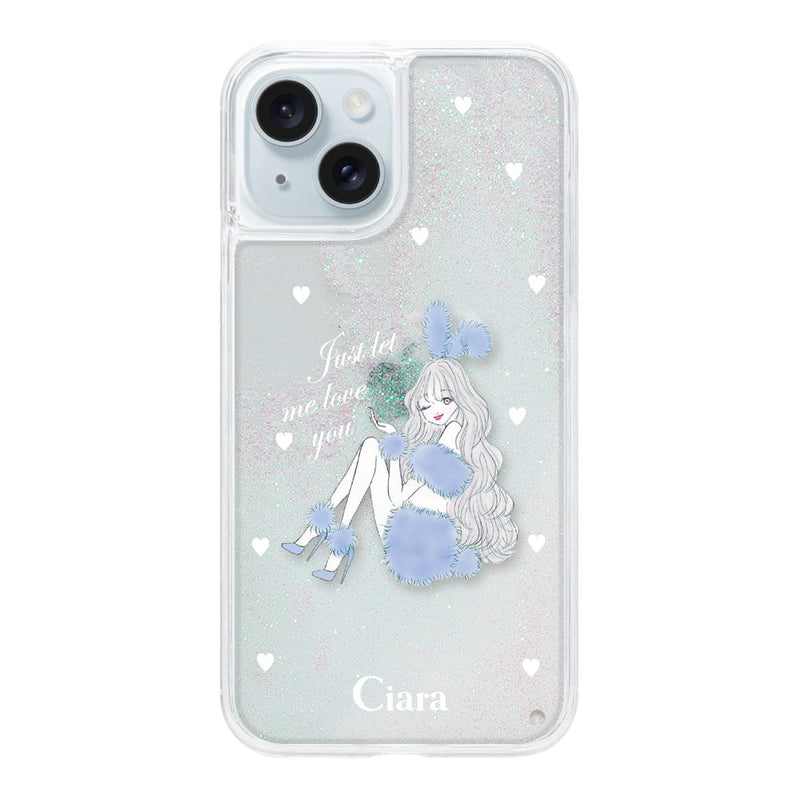 iPhoneケース グリッター オイルクリアケース ブルーバニー