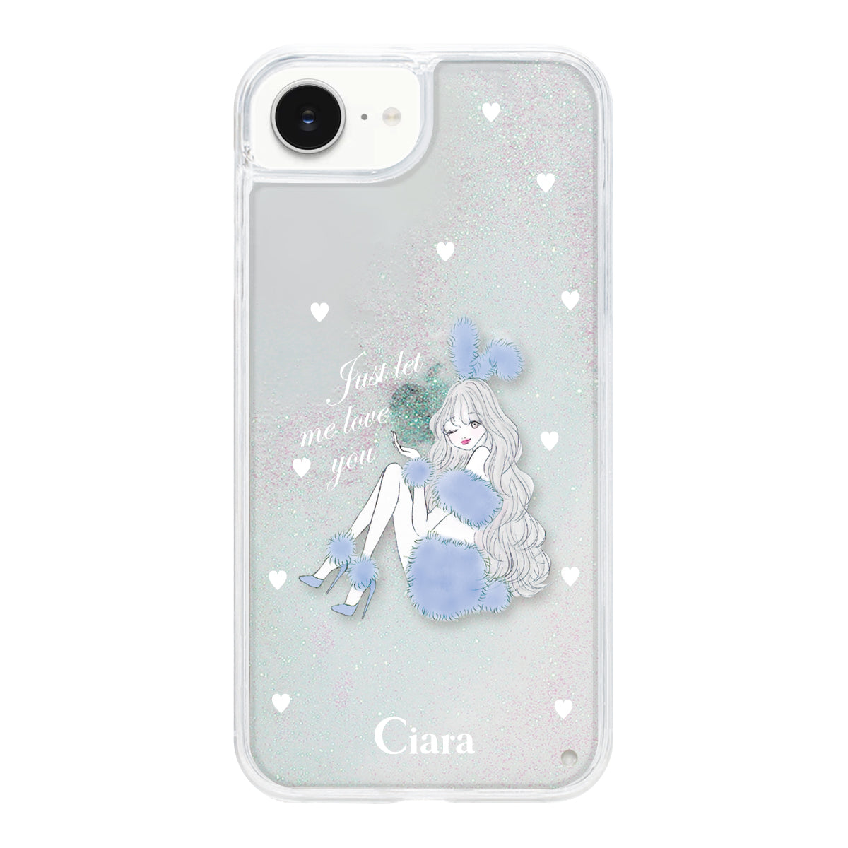 iPhoneケース グリッター オイルクリアケース ブルーバニー