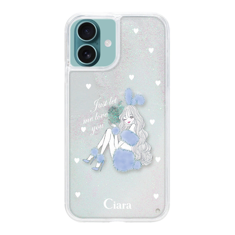 iPhoneケース グリッター オイルクリアケース ブルーバニー