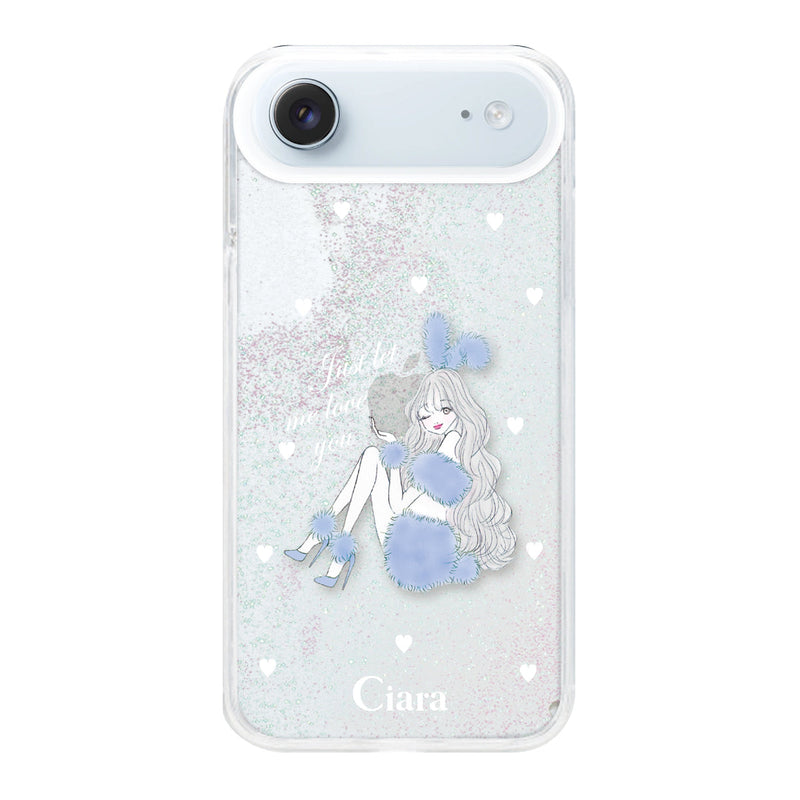 iPhoneケース グリッター オイルクリアケース ブルーバニー