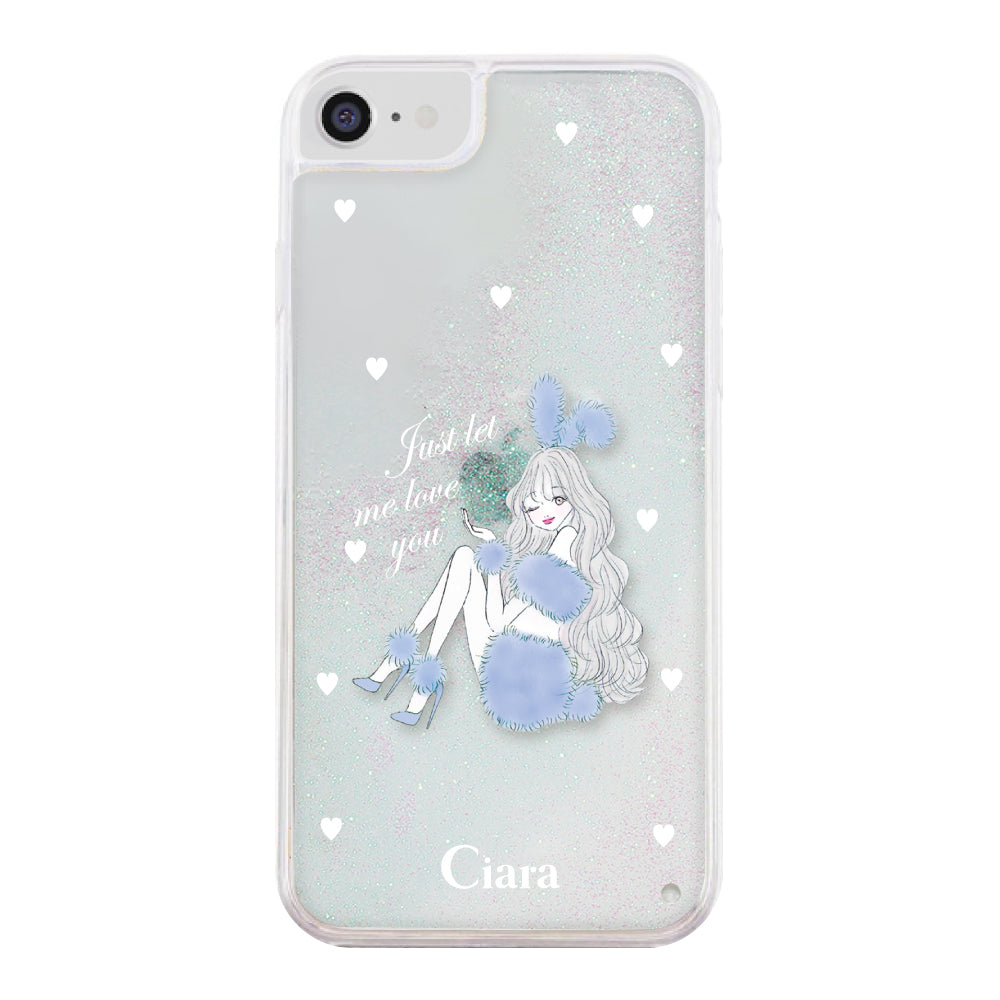 iPhone6/7/8 グリッター オイルクリアケース ブルーバニー ホワイト