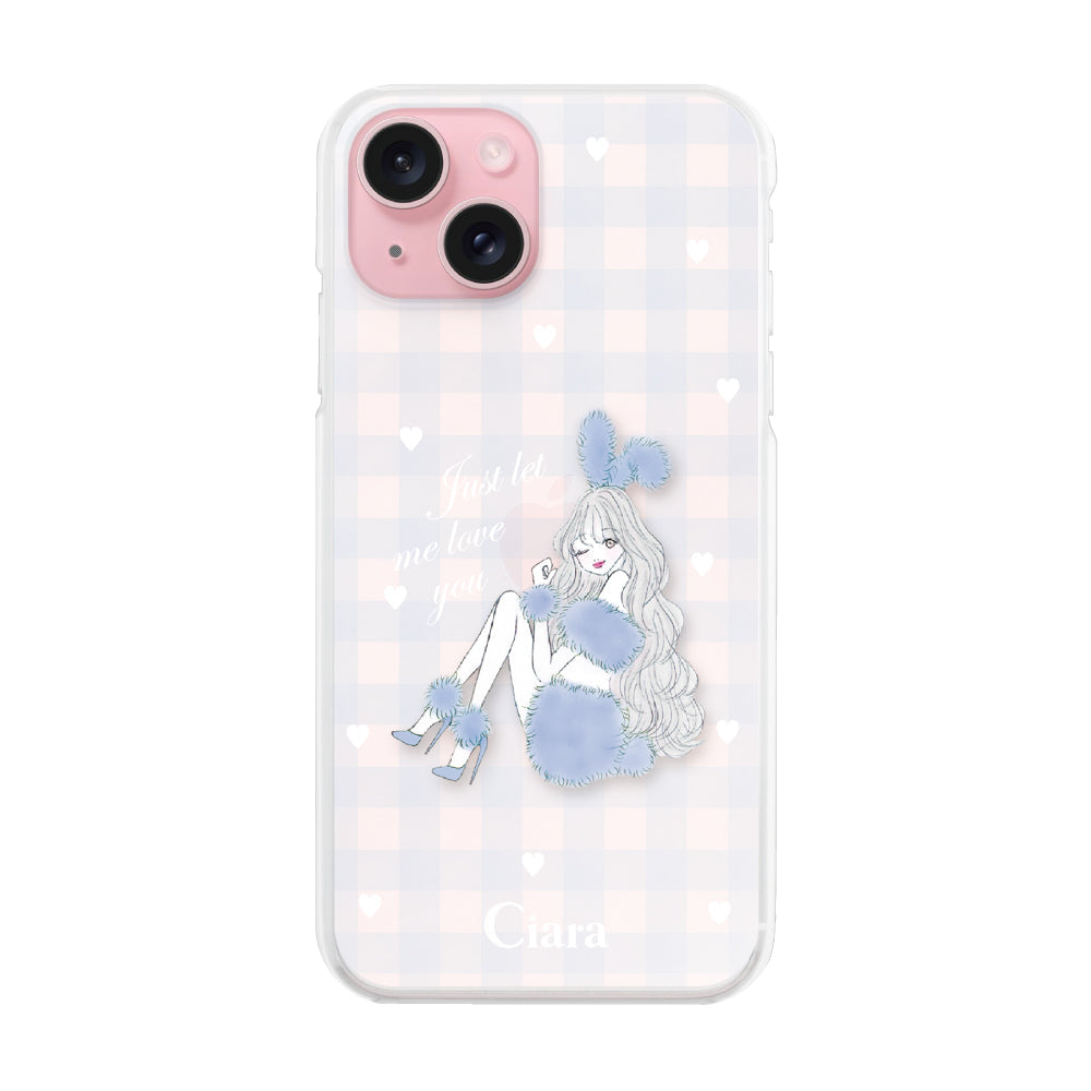 iPhone15 ハイブリッド クリアケース ブルーバニー ブルーチェック
