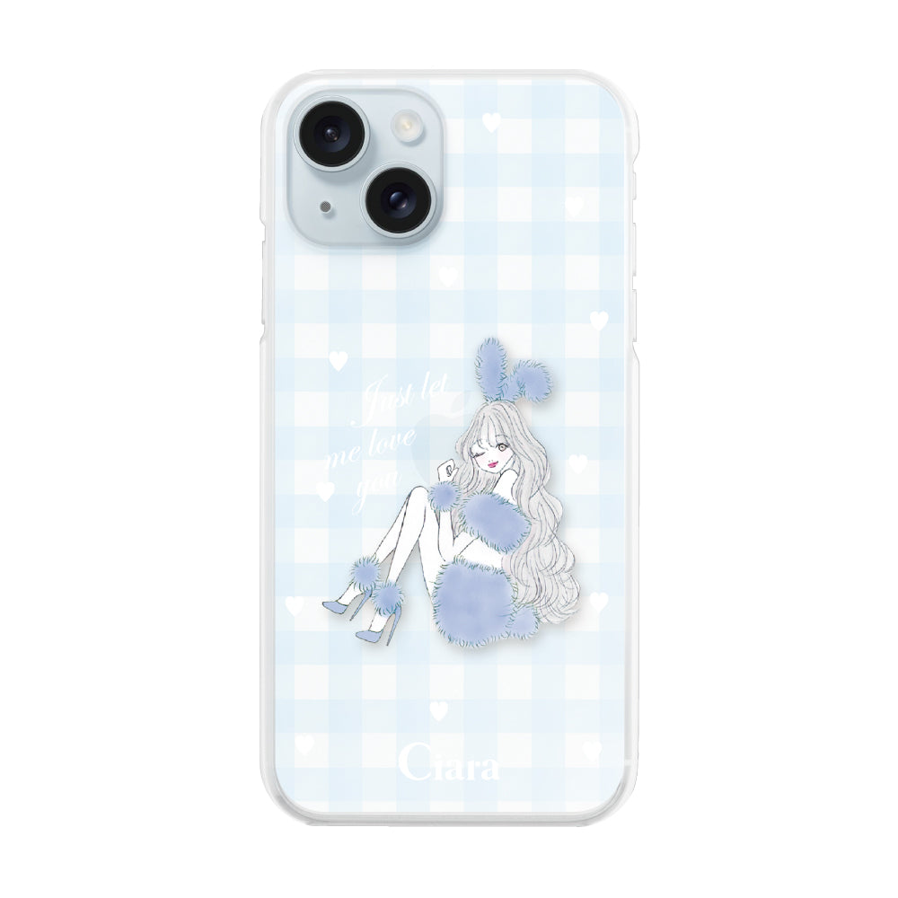 iPhone15Plus ハイブリッド クリアケース ブルーバニー ブルーチェック