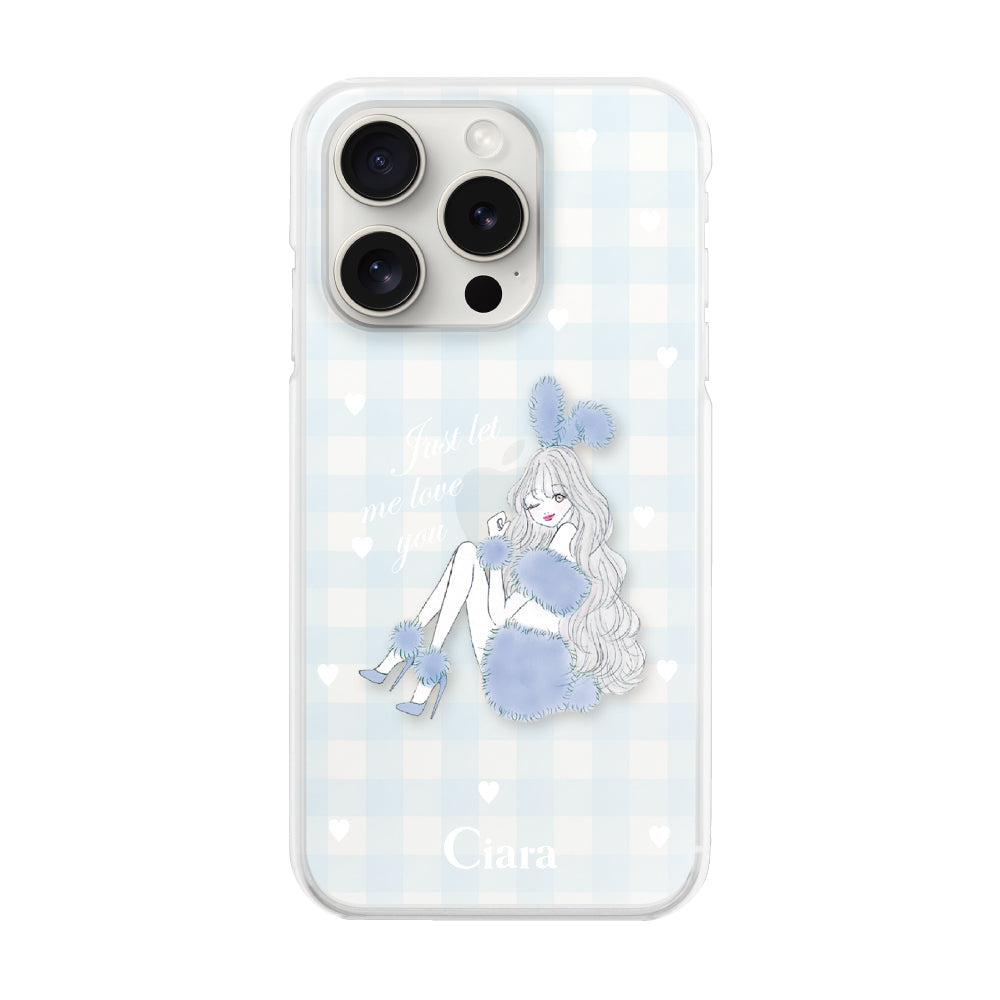 iPhone15ProMax ハイブリッド クリアケース ブルーバニー ブルーチェック