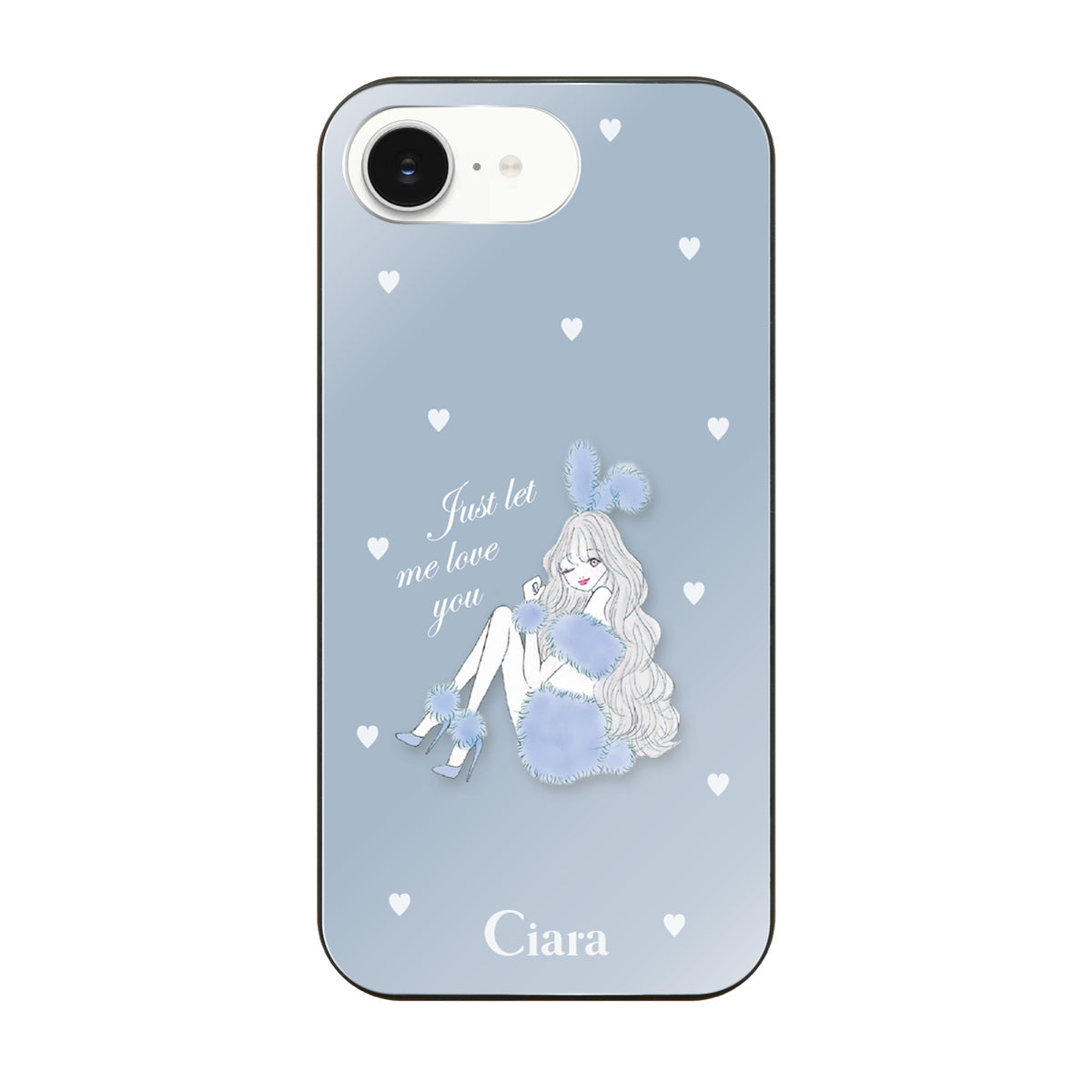 iPhone16eケース ガラス 強化ガラスケース ブルーバニー ブルー